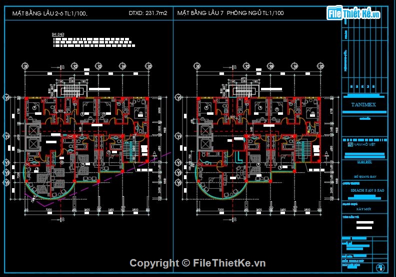 bản vẽ khách sạn,file cad khách sạn,kiến trúc khách sạn,bản vẽ khách sạn 3 tầng